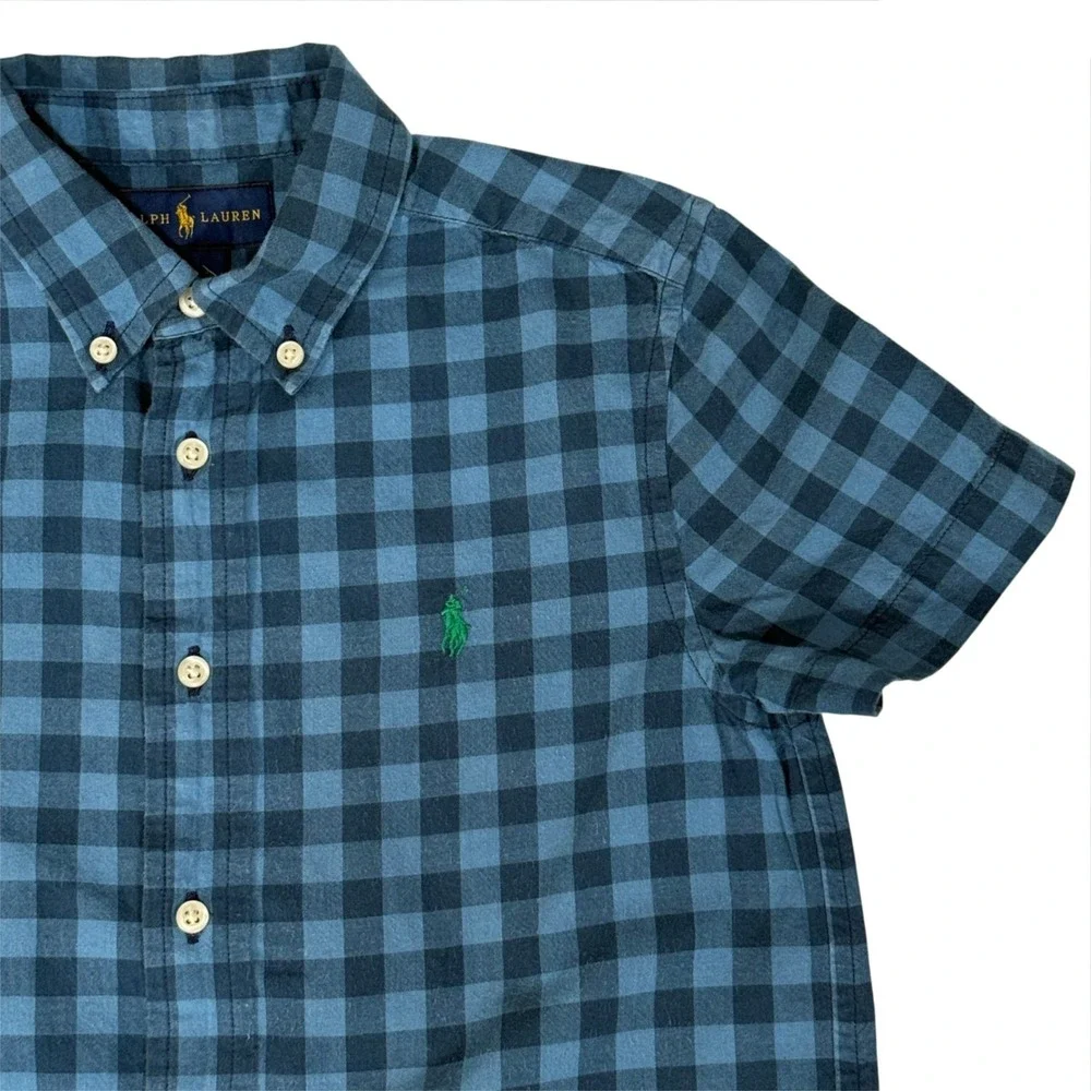 Kids Ralph Lauren Blue Gingham Plaid Button Down Shirt Size‎ 6 Cotton